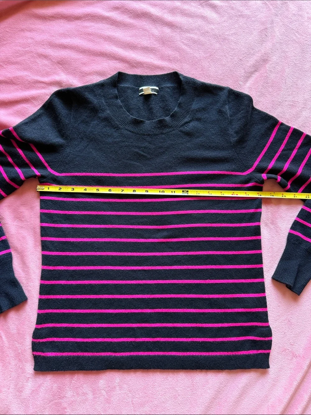 J. Crew Cashmere Crewneck Striped Sweater in Navy and Pink